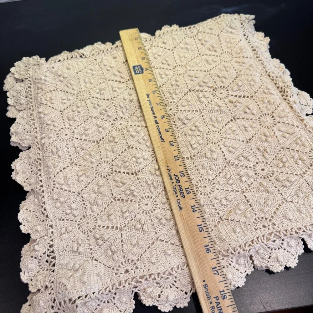 Crochet Pillow Shams Set of 2 18x18 Cream Cotton Popcorn Stitch Scalloped Edge